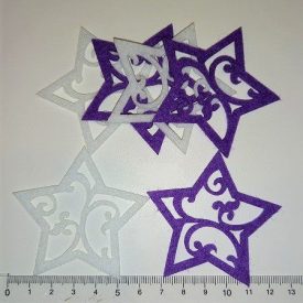 Filcfigura - Csillag, áttört, fehér-lila (6 db/cs, átm. kb.: 6cm)    Filcfigura - Csillag, áttört, fehér-lila (6 db/cs, átm. kb.: 6cm)