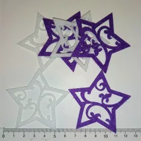   Filcfigura - Csillag, áttört, fehér-lila (6 db/cs, átm. kb.: 6cm) 