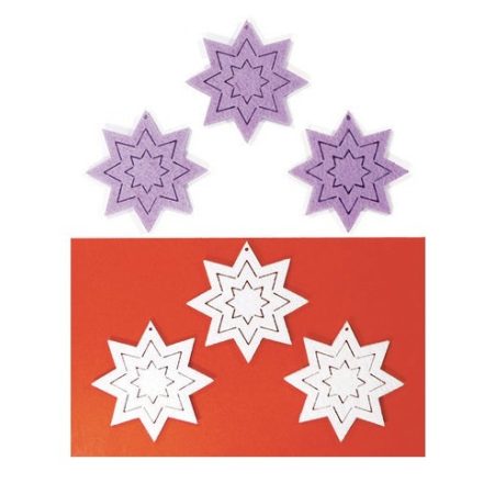 Filcfigura - Csillag, vonalas fehér- v. lila (6 db/cs, átm. kb.: 6cm) 