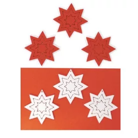   Filcfigura - Csillag, vonalas fehér-piros (6 db/cs, átm. kb.: 6cm) 