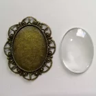 Üveglencsés ékszer alap medál - 30 mm x 40 mm ovális, bronz színű