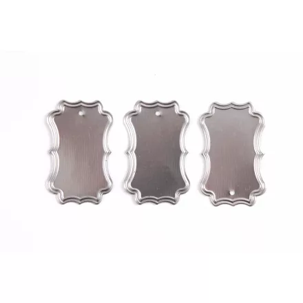 Fém díszítőelem, címke 4,6 x 2,7 cm, 10 db/csomag