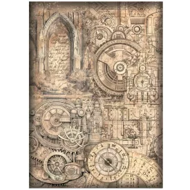   Stamperia rizspapír A/4 - Sir Vagabond in Fantasy World mechanical pattern 