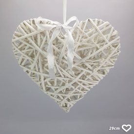 Fehér vessző szív fém vázon 29cm Fehér vessző szív fém vázon 29cm