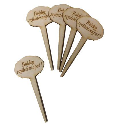 Natúr fa - Beszúrós "Boldog születésnapot!" gravírozott tábla 9cm 5db/csomag