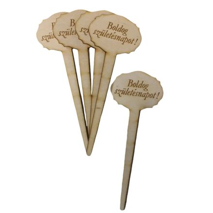 Natúr fa - Beszúrós "Boldog születésnapot!"gravírozott tábla 7cm 5db/csomag