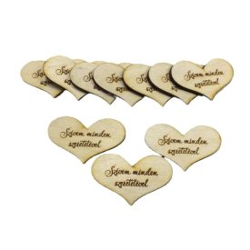 Fa szív "Szívem minden szeretetével" 5cm x 3cm 10db/csomag   Fa szív "Szívem minden szeretetével" 5cm x 3cm 10db/csomag