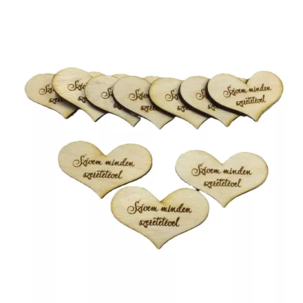 Fa szív "Szívem minden szeretetével" 5cm x 3cm 10db/csomag