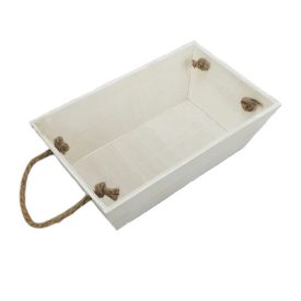 Fehér trapéz alakú kötél füles dekorláda 15,5cm x 26cm x 9 cm   Fehér trapéz alakú kötél füles dekorláda 15,5cm x 26cm x 9 cm