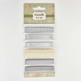 Dekor szalag csipkével 6 x 2m szürke árnyalatok