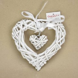 Fehér vessző szív szalaggal 15cm Fehér vessző szív szalaggal 15cm