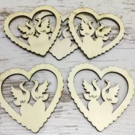 Fa szív hattyúkkal 6,5cm x 7cm 1db