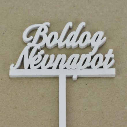 Beszúrós fa felirat "Boldog Névnapot" 8,5cm x 29cm fehér