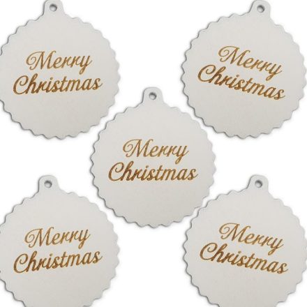 Fodros gömb Merry Christmas fehér 5db/csomag