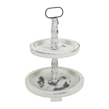 Két szintes kínáló tál fából fehér 45cm