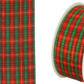 Karácsonyi szalag drótos szegéllyel 4cm széles - zöld piros kockás   Karácsonyi szalag drótos szegéllyel 4cm széles - zöld piros kockás