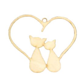 Fa cicák szívben 10cm x 11,5cm - natúr 3db/csomag