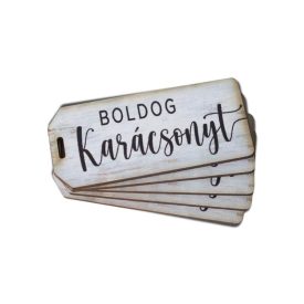 Nyomtatott dekorkarton - Boldog karácsonyt fehér biléta 5db/csomag   Nyomtatott dekorkarton - Boldog karácsonyt fehér biléta 5db/csomag