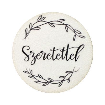 Nyomtatott fa tábla - Szeretettel 5cm x 3mm 5db/csomag