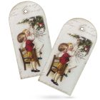 Nyomtatott fa tábla - Vintage karácsony - gyerekek 10cm x 5cm