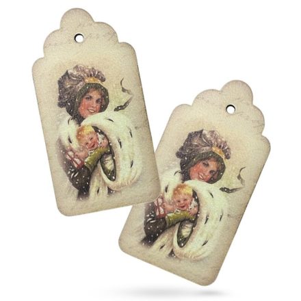 Nyomtatott fa tábla - Vintage karácsony - kisbaba 9,2cm x 5cm 2db/csomag