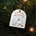 Nyomtatott fa tábla - Vintage karácsony - jegesmedvés 5,8cm x 4,8cm