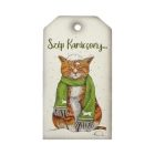 Nyomtatott fa tábla - Szép karácsony... cicával 9cm x 5cm