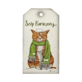   Nyomtatott fa tábla - Szép karácsony... cicával 9cm x 5cm