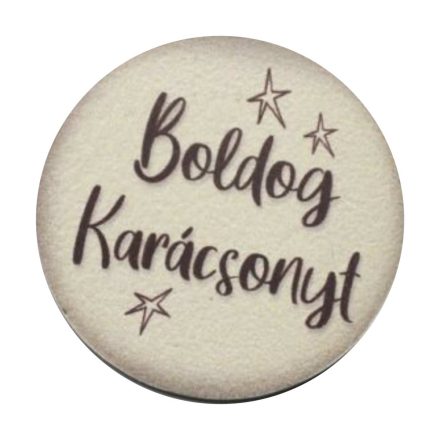 Nyomtatott fa tábla - Boldog Karácsonyt 5cm krém-barna