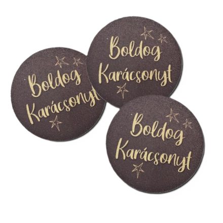 Nyomtatott fa tábla - Boldog Karácsonyt 5cm barna-krém 3db/csomag