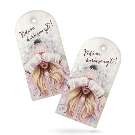 Nyomtatott fa tábla - Vidám Karácsonyt! 10cm x 5cm 2db/csomag