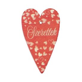 Nyomtatott fa tábla - szív szeretlek felirattal piros 6cm Nyomtatott fa tábla - szív szeretlek felirattal piros 6cm