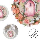 Nyomtatott fa tábla koszorú közép - Tündérajtó rózsaszín 14,8