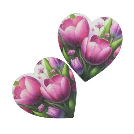 Nyomtatott dekorkarton -Tulipános szív 10cm 2db/csomag