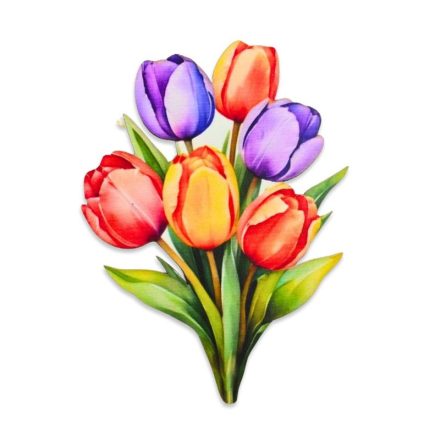 Nyomtatott dekorkarton - 6 szálas színes tulipáncsokor