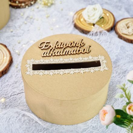 Esküvői persely natúr csipkés felirattal 25cm
