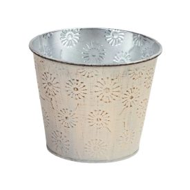 Bádog kaspó nyomott mintás - krém 13x11cm