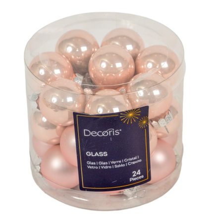 Üveggömb akasztós rózsaszín 2,5cm 24db-os