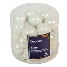 Üveggömb akasztós téli fehér 2,5cm 24db-os
