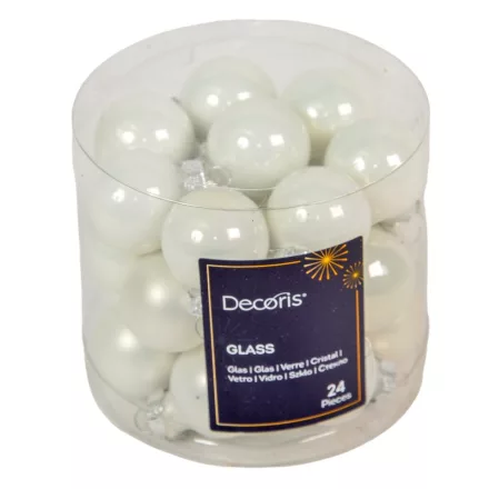 Üveggömb akasztós téli fehér 2,5cm 24db-os