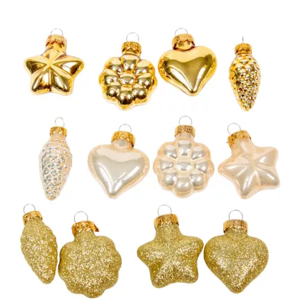 Üveg forma akasztós gyöngy-arany 4cm 12db-os csomag