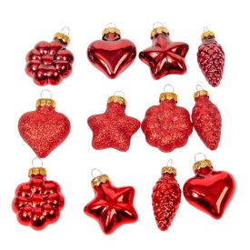 Üveg forma akasztós  piros 4cm 12db-os csomag