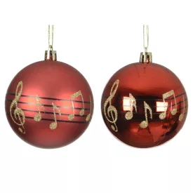 Hangjegy mintás műanyag gömb piros 8cm