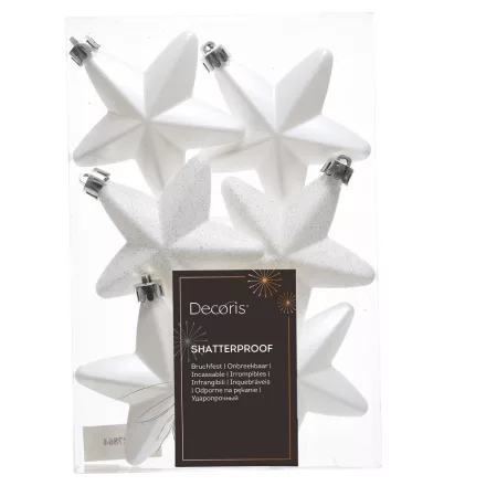 Csillag műanyag fehér 7,5cm  6db-os csomag