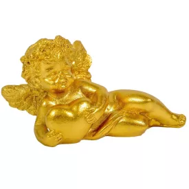 Angyal fekvő szívvel polyresin arany 5x8cm