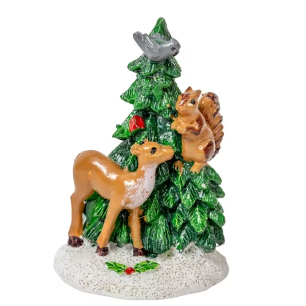 Fenyőfa állatokkal polyresin 7,5cm