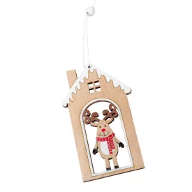 Házikó rénszarvassal fa akasztós 12cm