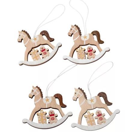 Hintaló fa akasztós 7,5cm 4db-os csomag