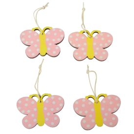 Fa lepke akasztós rózsaszín pöttyös 6cm 4db-os csomag Fa lepke akasztós rózsaszín pöttyös 6cm 4db-os csomag