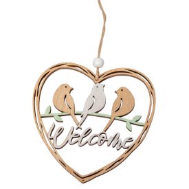 Welcome szív dísz madarakkal akasztós 12cm Welcome szív dísz madarakkal akasztós 12cm